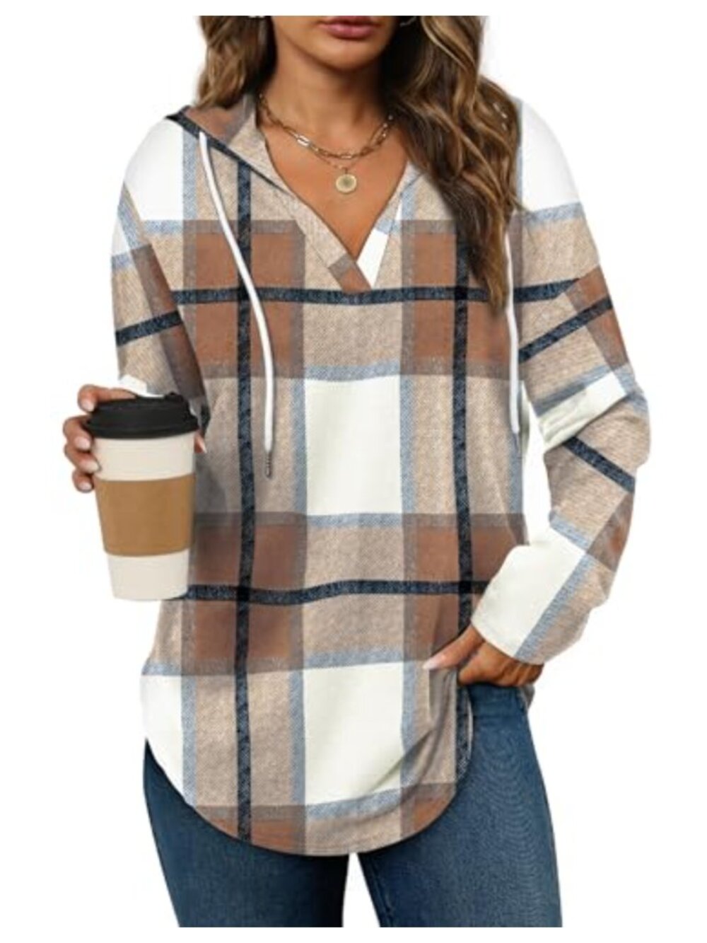 Womens Oversized V-Neck Pullover Hoodie Long Sleeve Loose Fit Sweatshirt